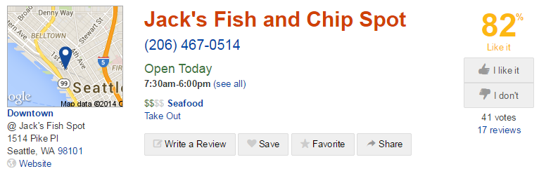 Jacks Fishspot on Urbanspoon reviews